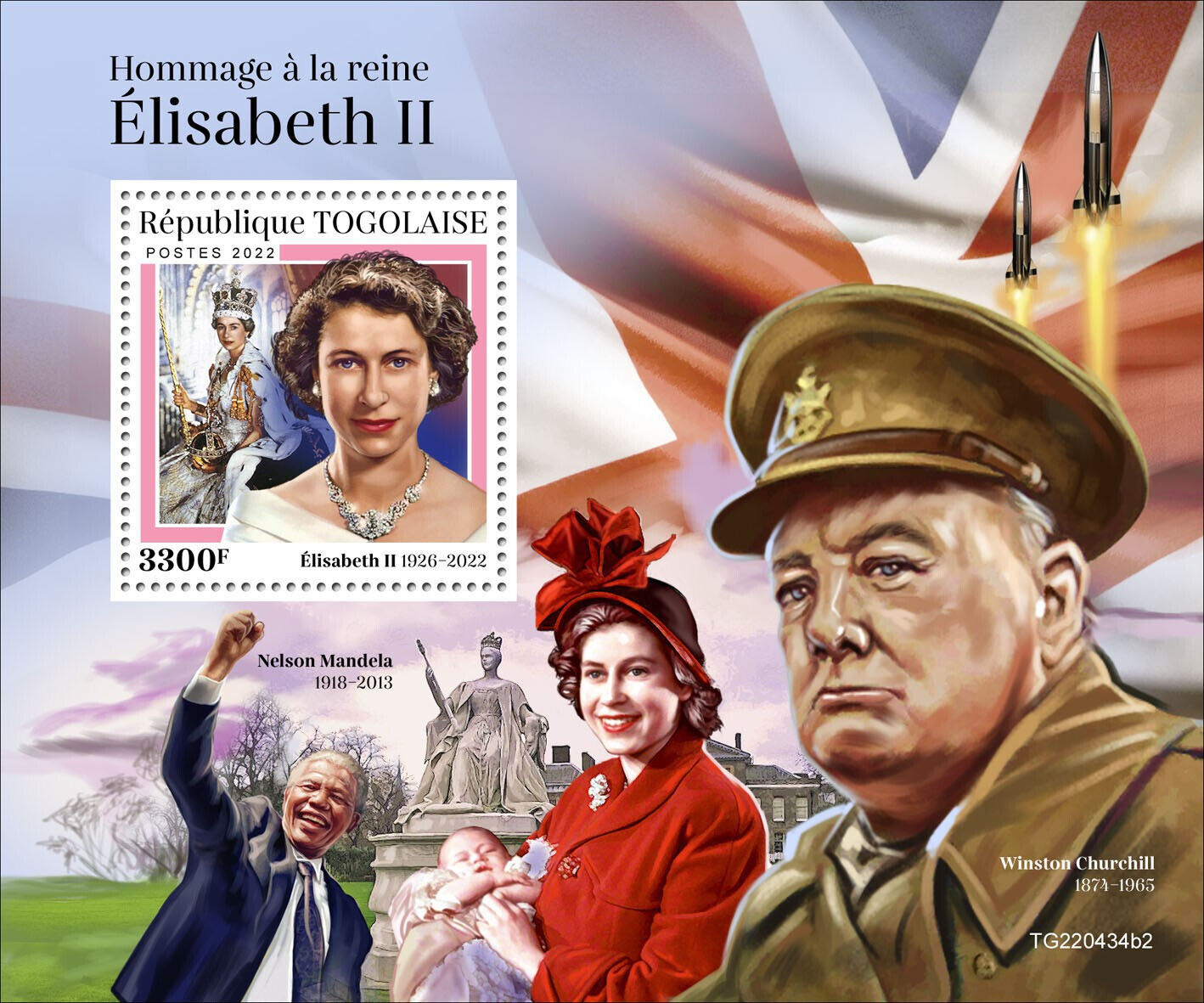 Togo 2022 MNH Royalty Stamps Queen Elizabeth II Tribute Churchill 1v S/S II