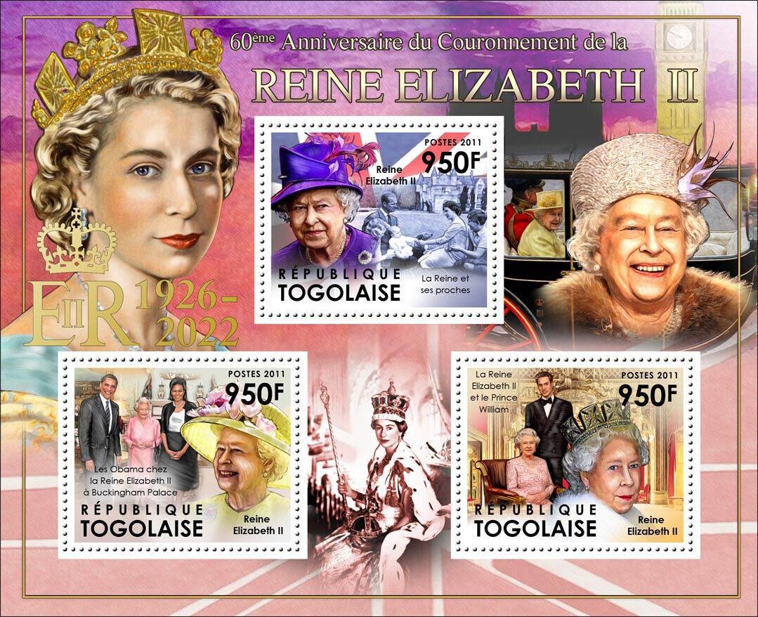 Togo 2022 MNH Royalty Stamps Queen Elizabeth II 1926-2022 OVPT Tribute 3v M/S
