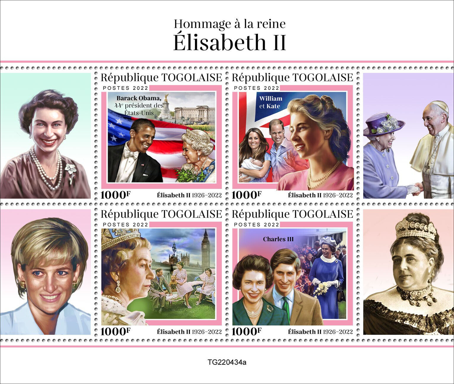 Togo 2022 MNH Royalty Stamps Queen Elizabeth II Tribute Barack Obama 4v M/S