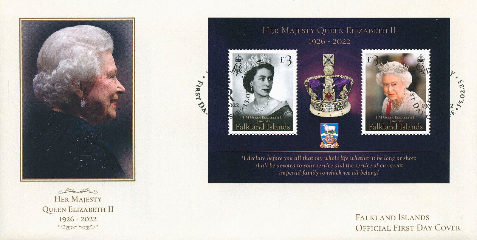 Falkland Islands 2023 FDC Royalty Stamps Queen Elizabeth II Memorial 2v M/S