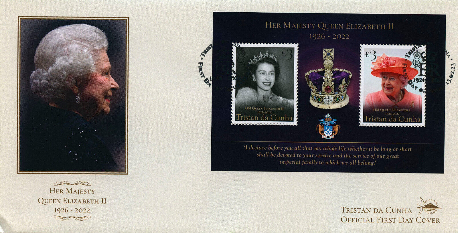 Tristan da Cunha 2023 FDC Royalty Stamps Queen Elizabeth II Memorial 2v M/S