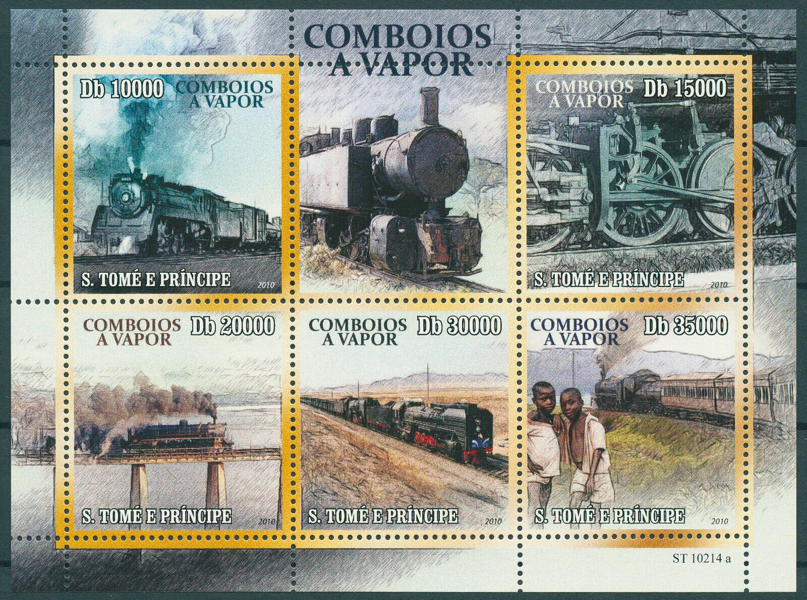 Sao Tome & Principe 2010 MNH Steam Trains Stamps Railways Rail Locomotives 5v MS