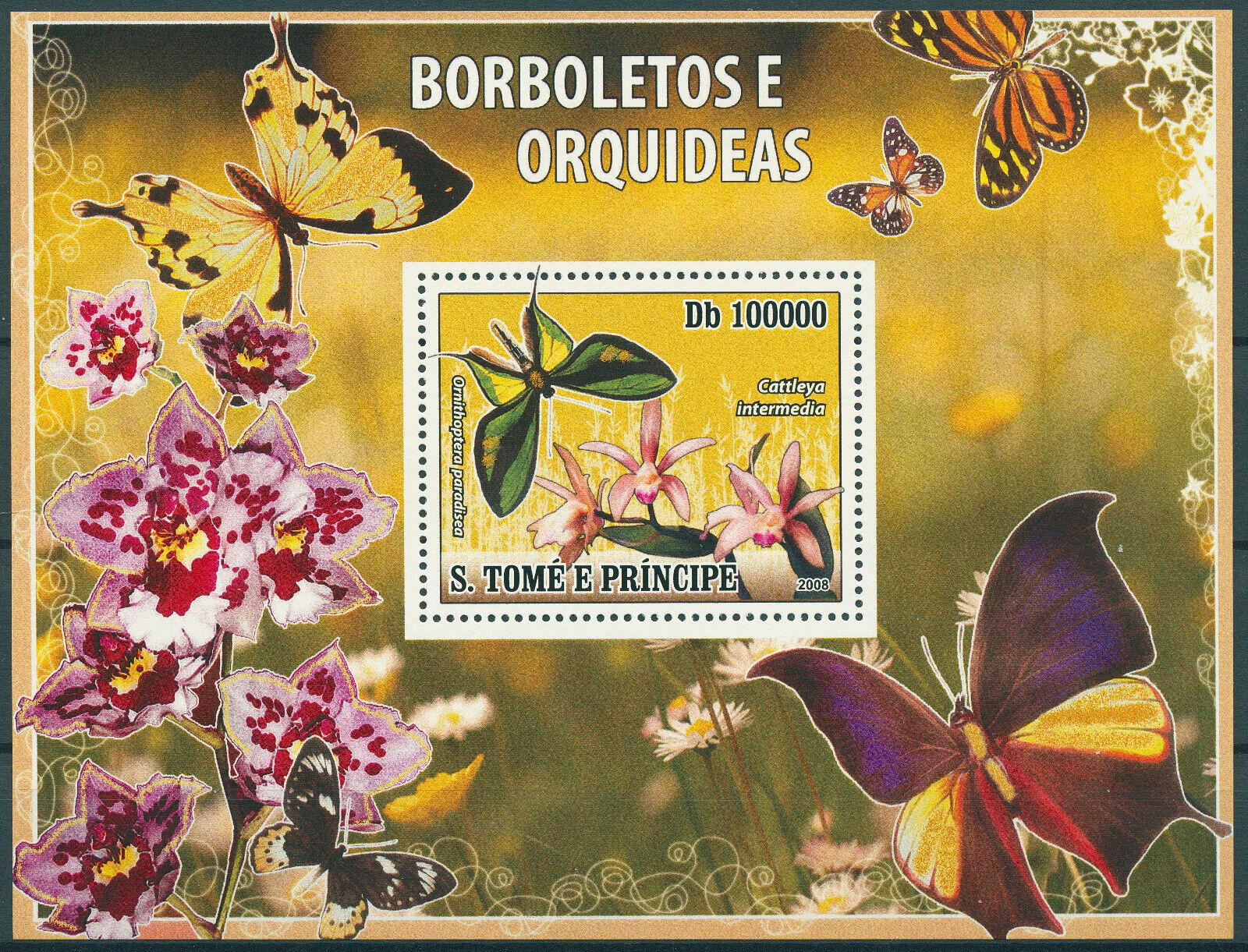 Sao Tome & Principe 2008 MNH Butterflies & Orchids Stamps Butterfly Flora 1v S/S