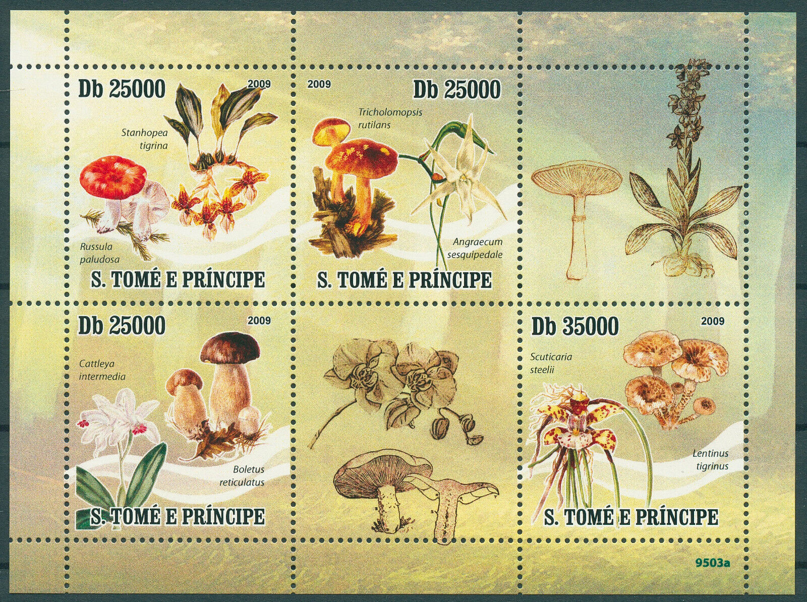 Sao Tome & Principe 2009 MMH Mushrooms & Orchids Stamps Fungi Flowers 4v M/S