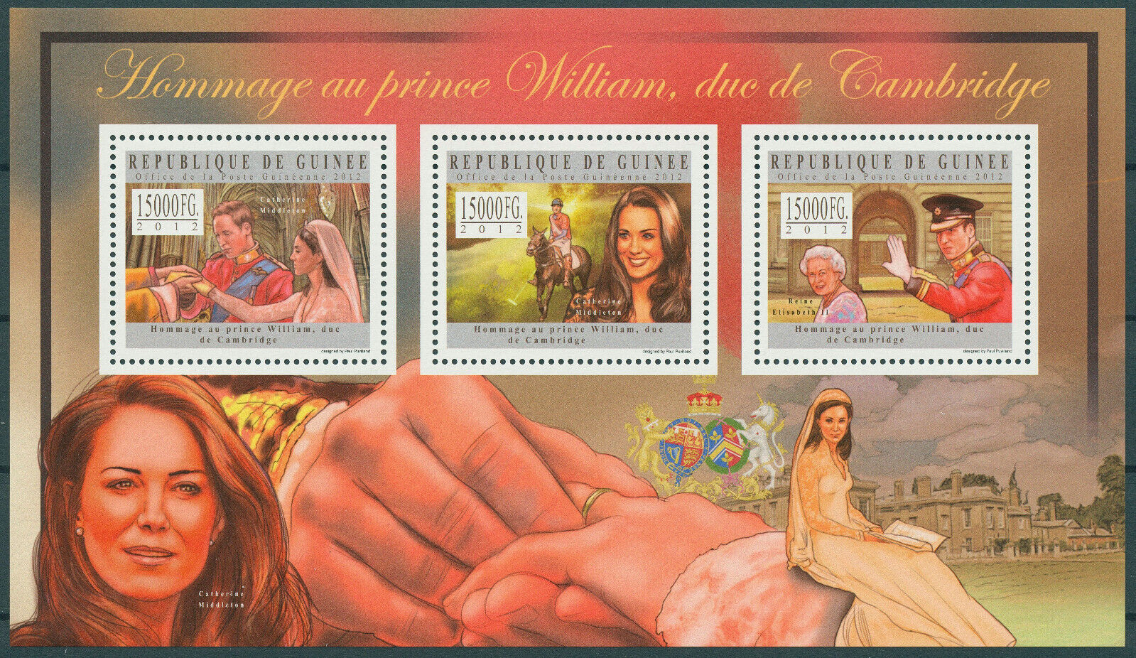 Guinea 2012 MNH Royalty Stamps Prince William & Kate Duke of Cambridge 3v M/S