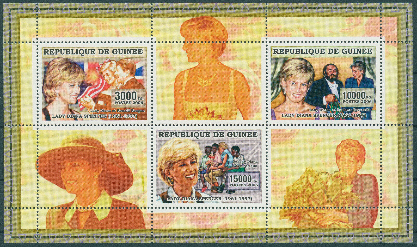 Guinea 2006 MNH Royalty Stamps Princess Diana Ronald Reagan Pavarotti 3v M/S