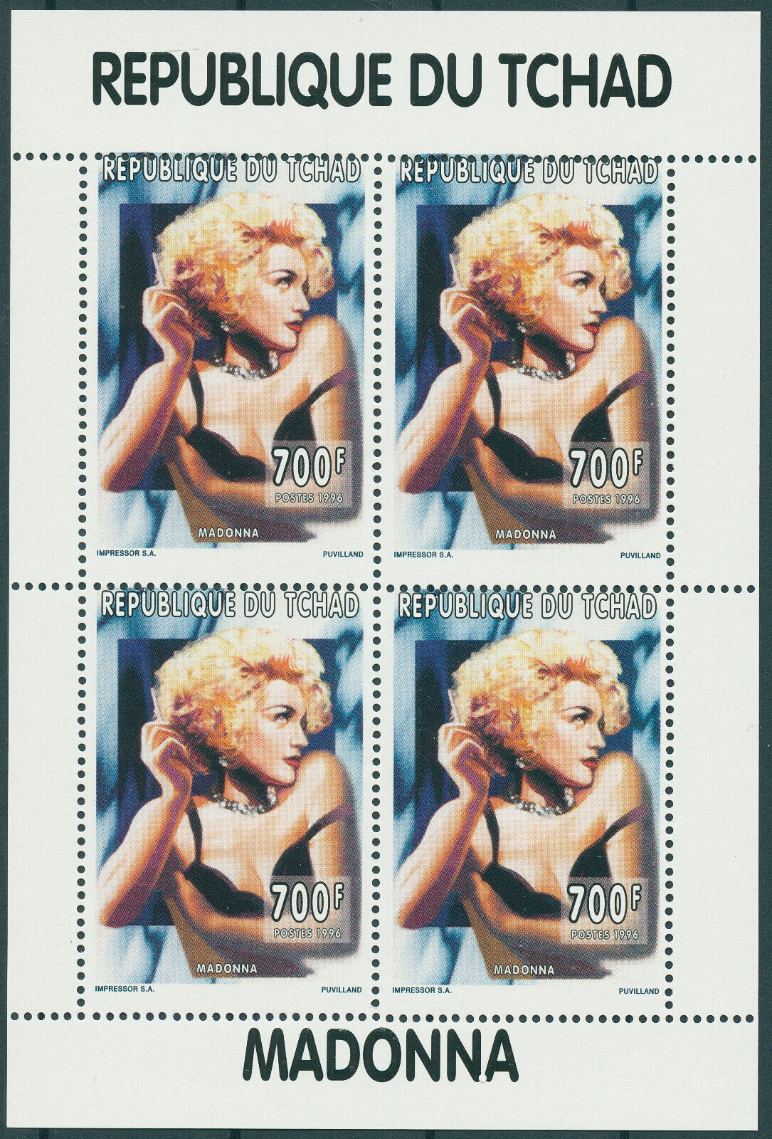 Chad 1996 MNH Music Stamps Madonna Pop Singers Celebrities 4v M/S