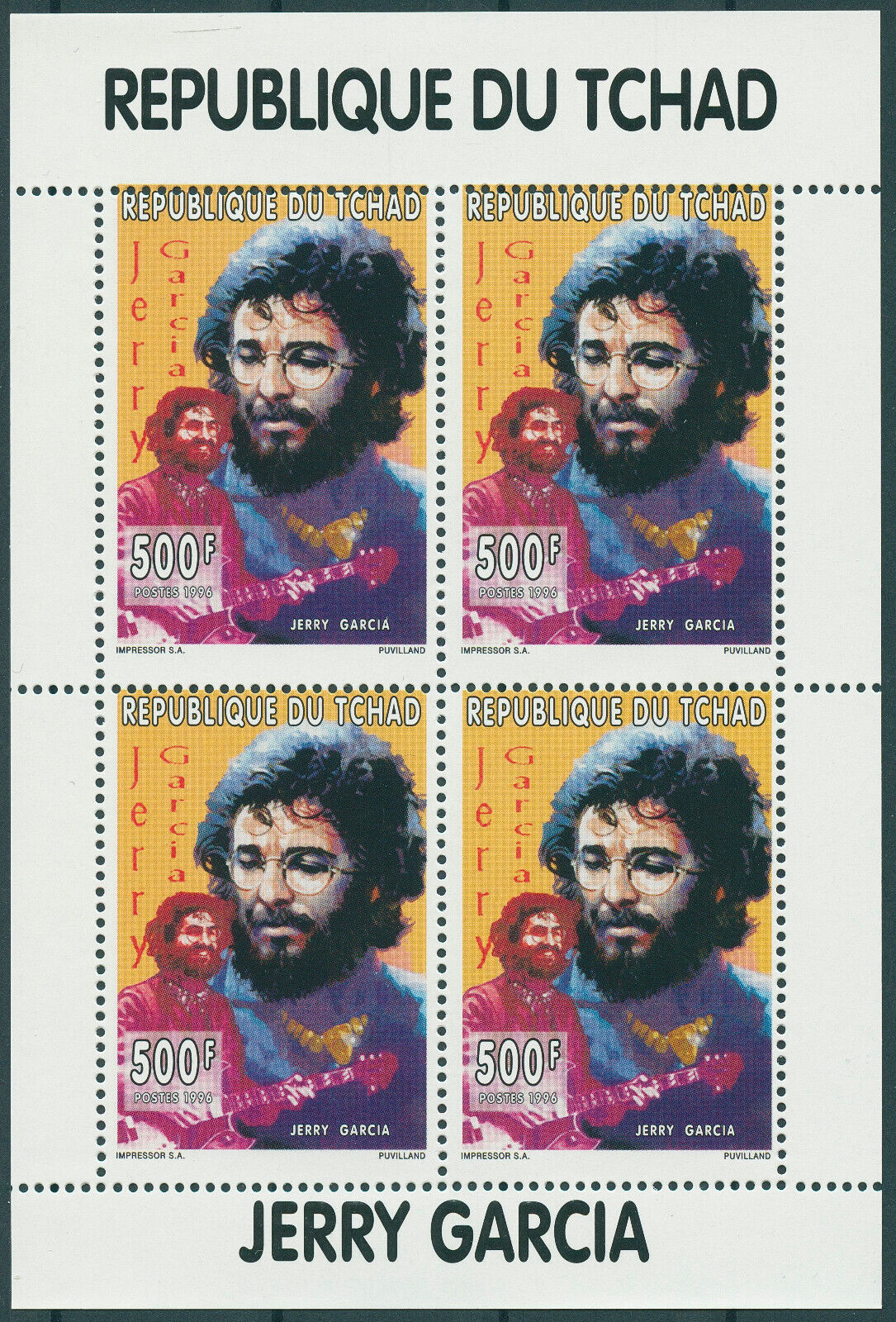 Chad 1996 MNH Music Stamps Jerry Garcia Singers 4v M/S