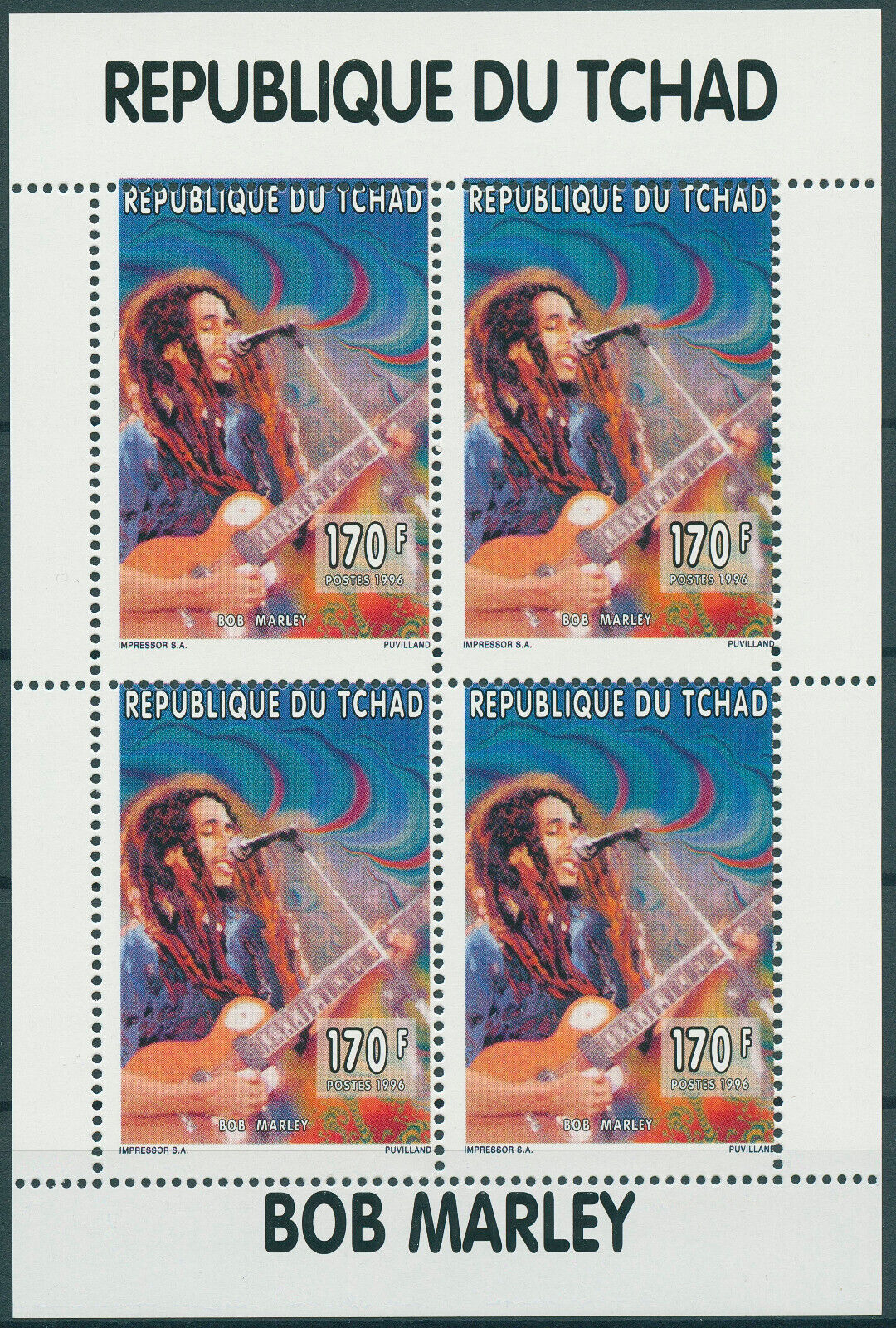 Chad 1996 MNH Music Stamps Bob Marley Reggae Singers 4v M/S