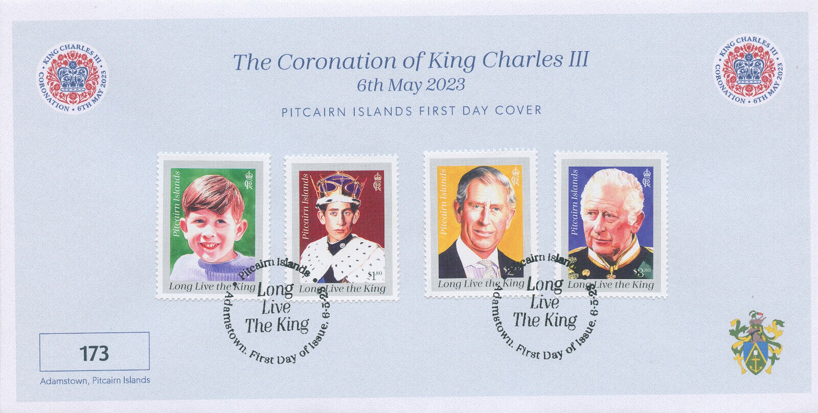 Pitcairn Islands 2023 FDC Royalty Stamps King Charles III Coronation 4v Set