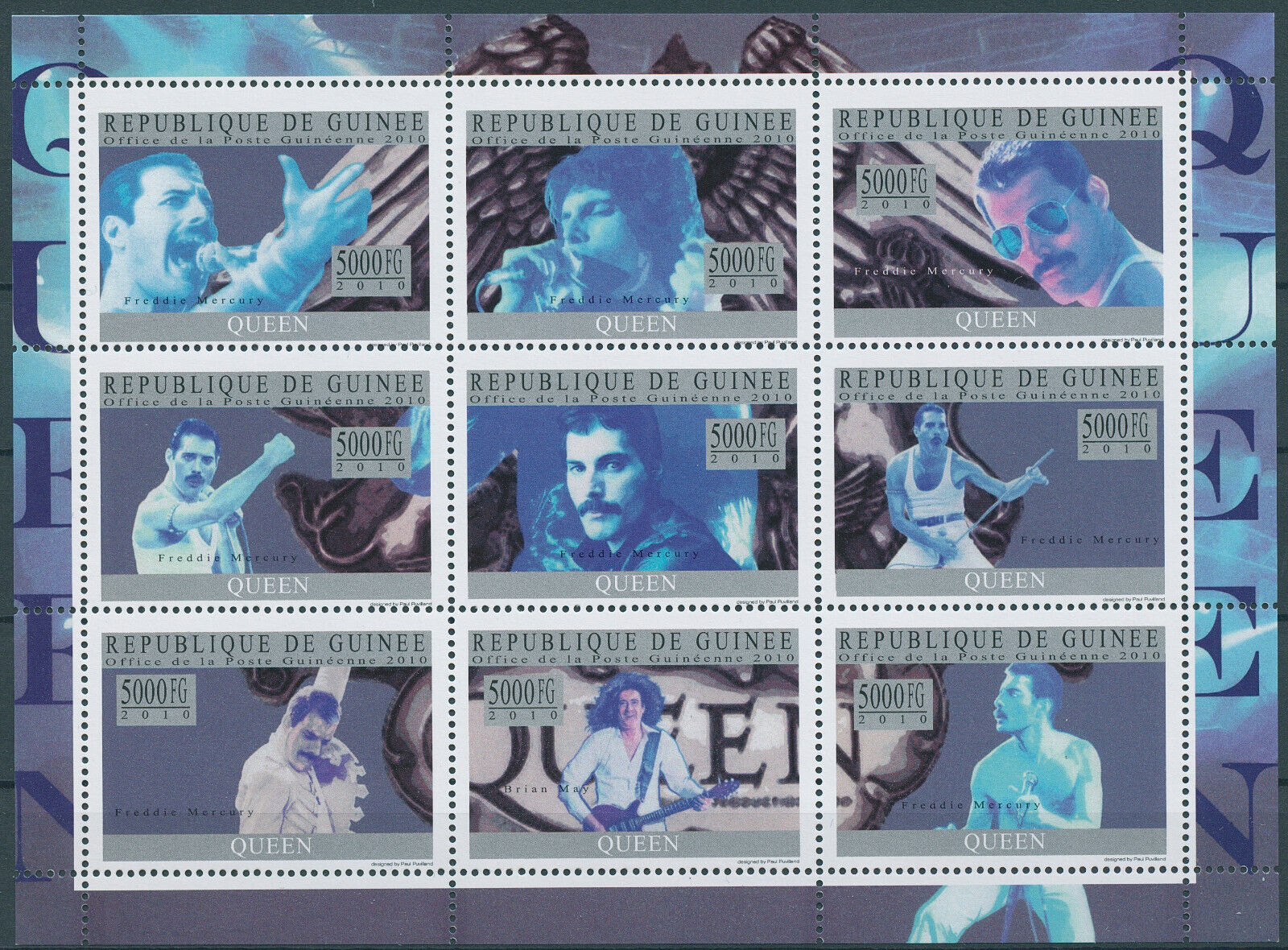 Guinea 2010 MNH Music Stamps Queen Freddie Mercury Singers Famous People 9v M/S