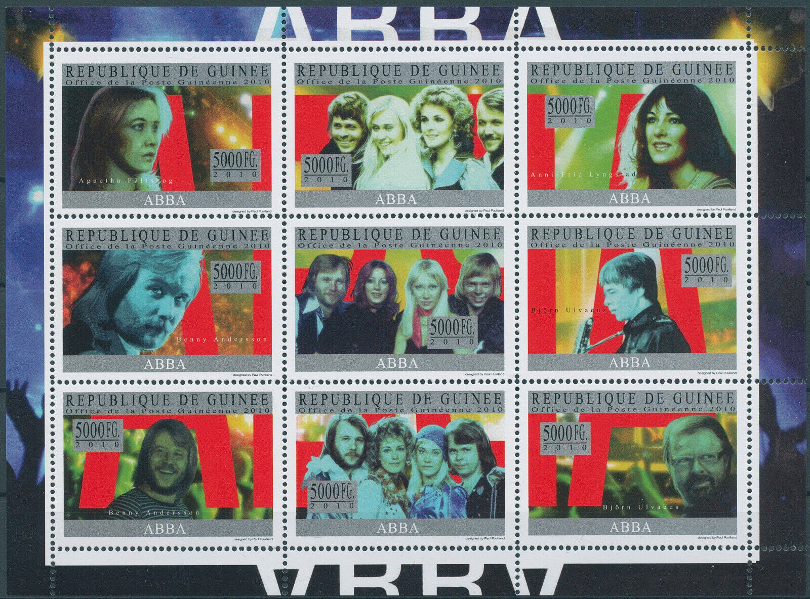 Guinea 2010 MNH Music Stamps ABBA Singers Famous People Agnetha Benny 9v M/S