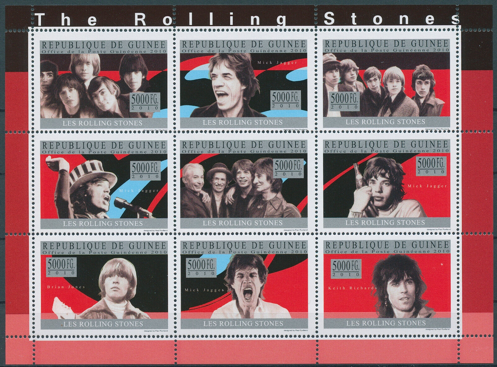 Guinea 2010 MNH Music Stamps Rolling Stones Singers Mick Jagger Richards 9v M/S