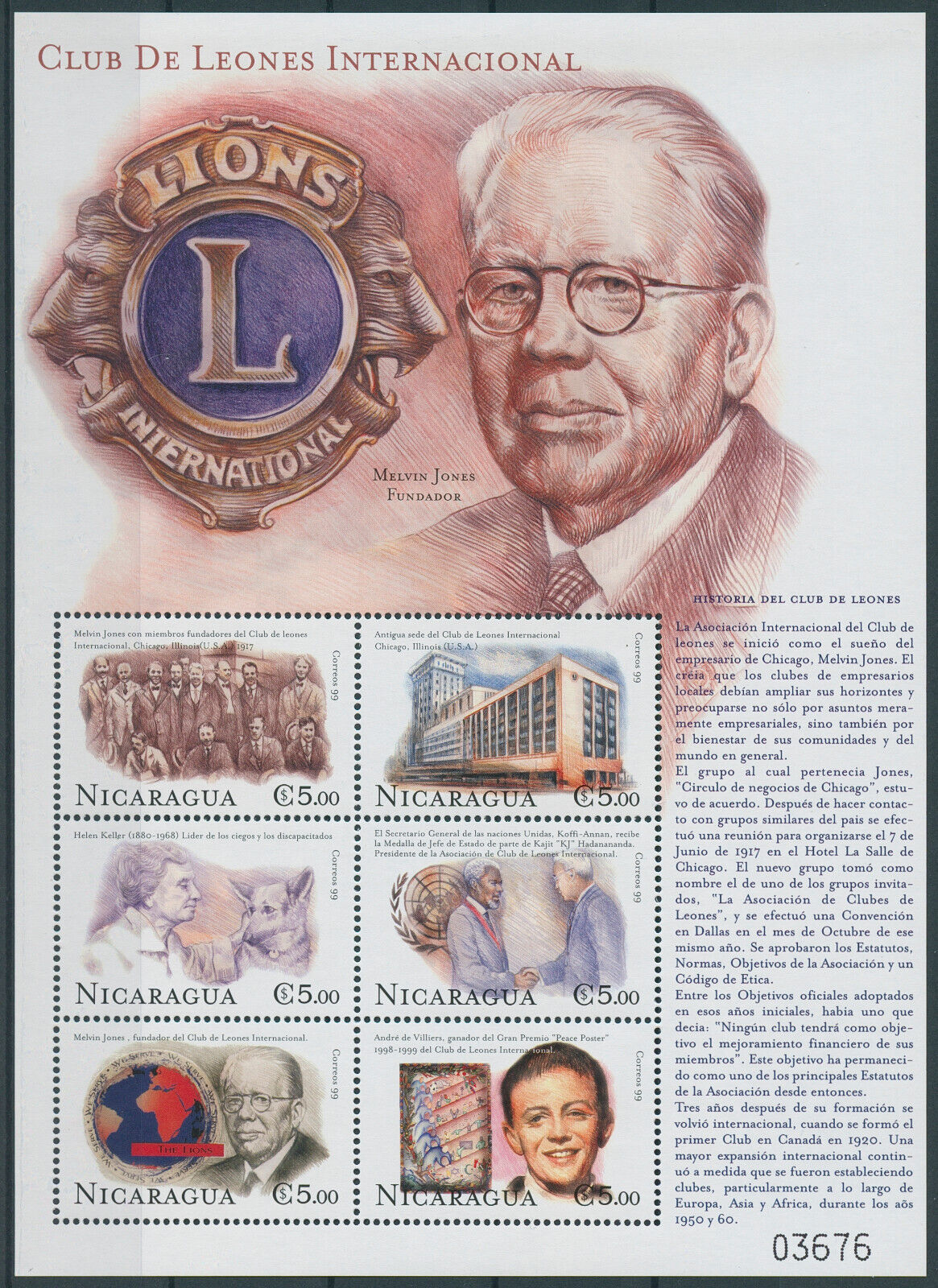 Nicaragua 1999 MNH Lions Club International Stamps Organizations 6v M/S