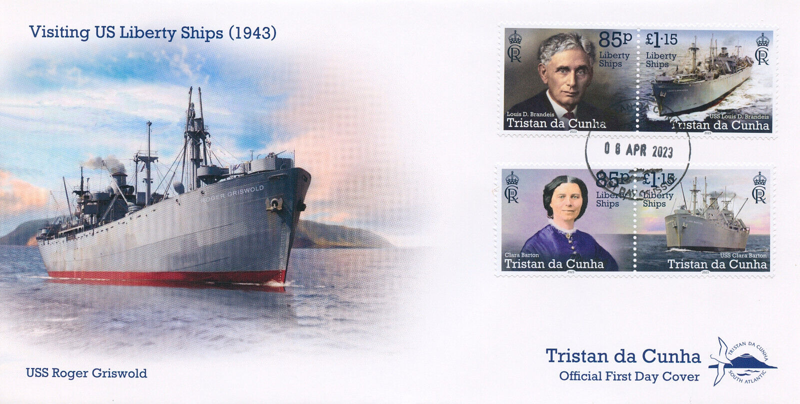 Tristan da Cunha 2023 FDC Liberty Ships Stamps WWII Nautical Clara Barton 8v Set