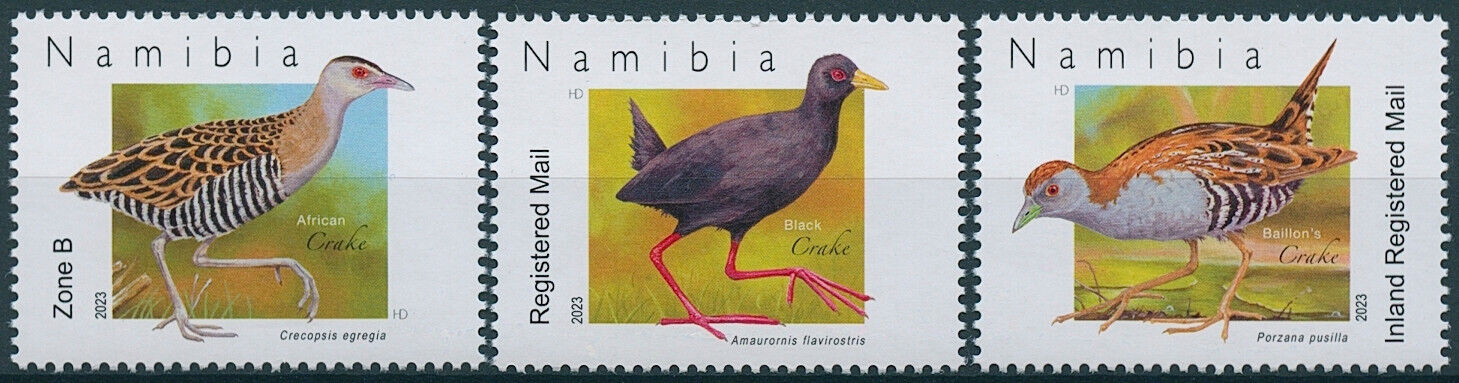 Namibia 2023 MNH Birds on Stamps Crakes Black African Crake 3v Set