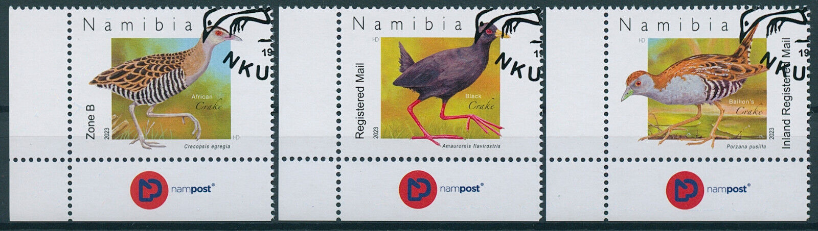 Namibia 2023 CTO Birds on Stamps Crakes Black African Crake 3v Set