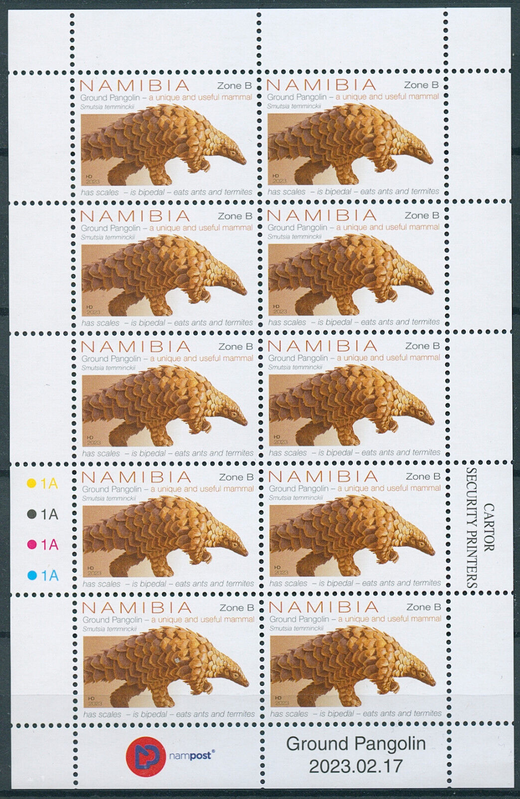 Namibia 2023 MNH Wild Animals Stamps Pangolins Ground Pangolin 3x Full Sheets