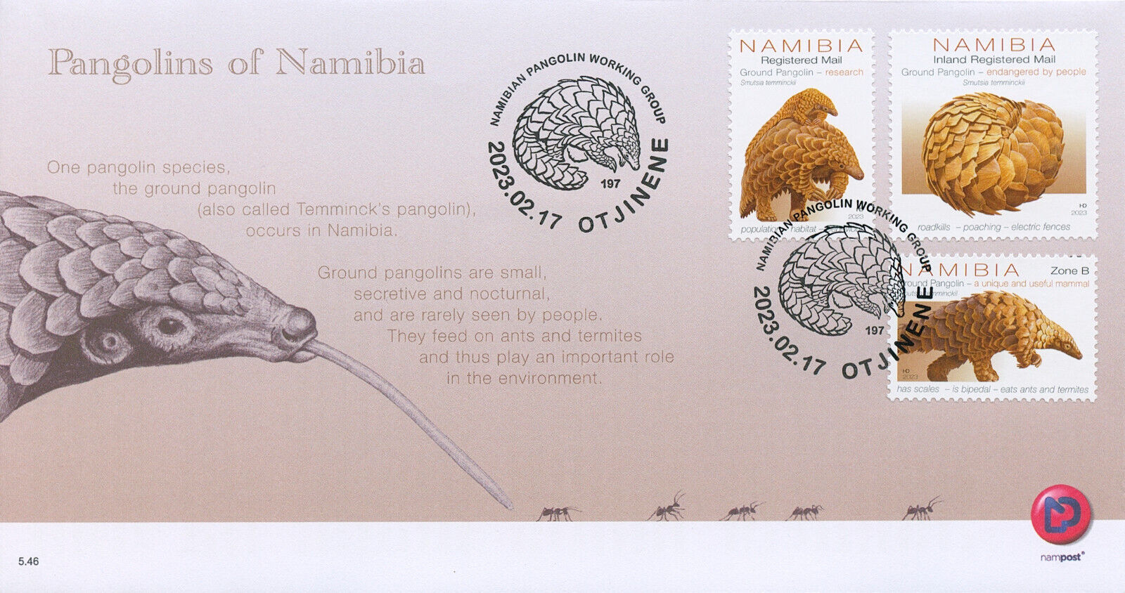 Namibia 2023 FDC Wild Animals Stamps Pangolins Ground Pangolin 3v Set
