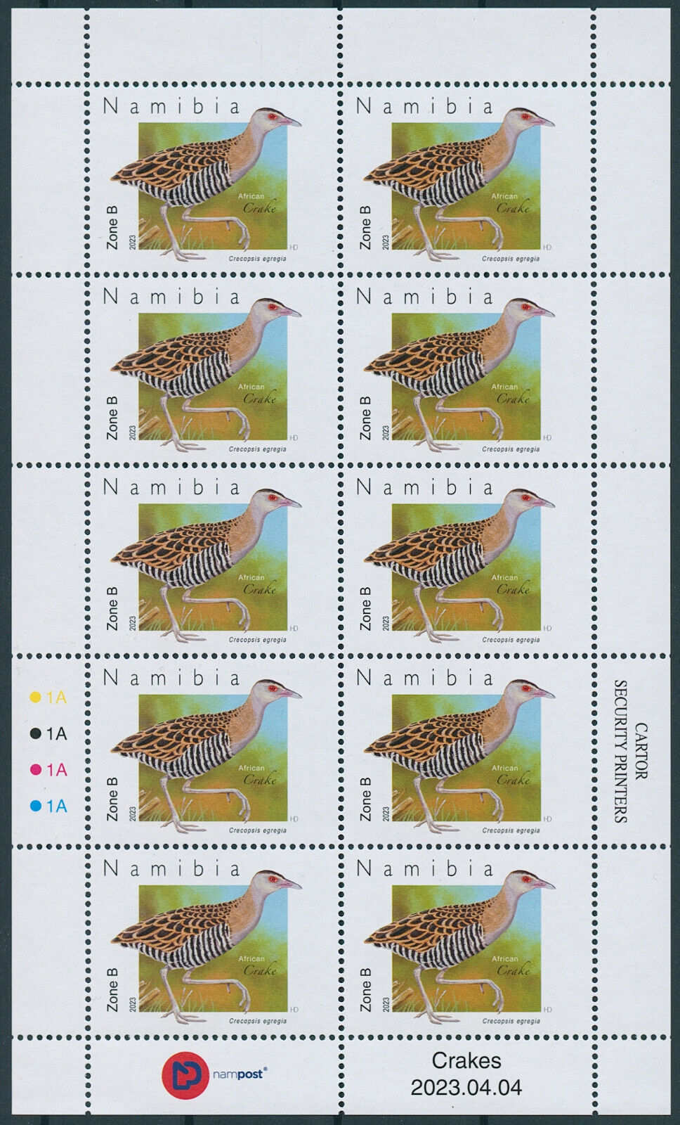 Namibia 2023 MNH Birds on Stamps Crakes Black African Crake 3x 10v Full Sheets
