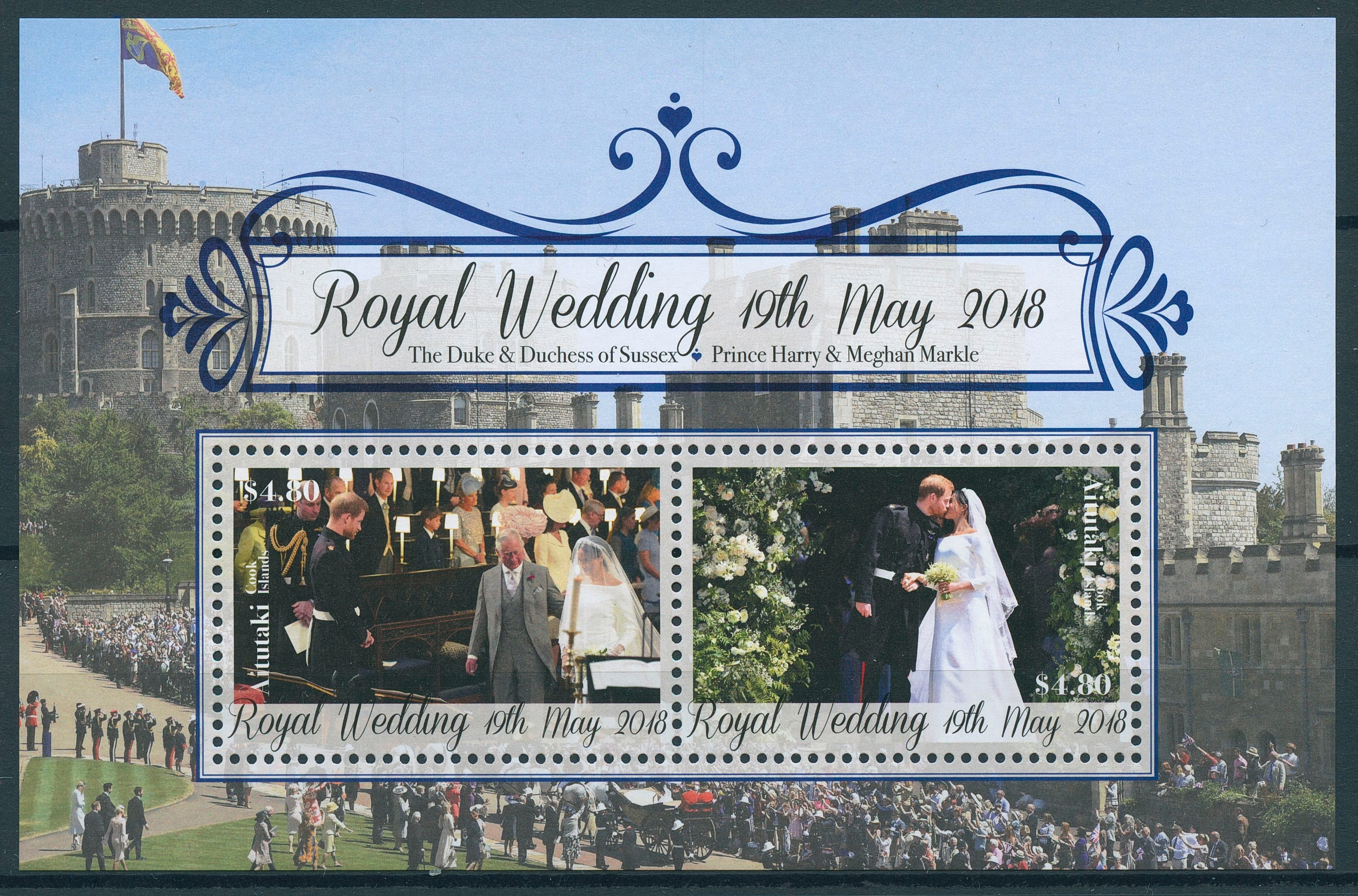 Aitutaki Cook Islands 2018 MNH Prince Harry & Meghan Royal Wedding 2v M/S Stamps