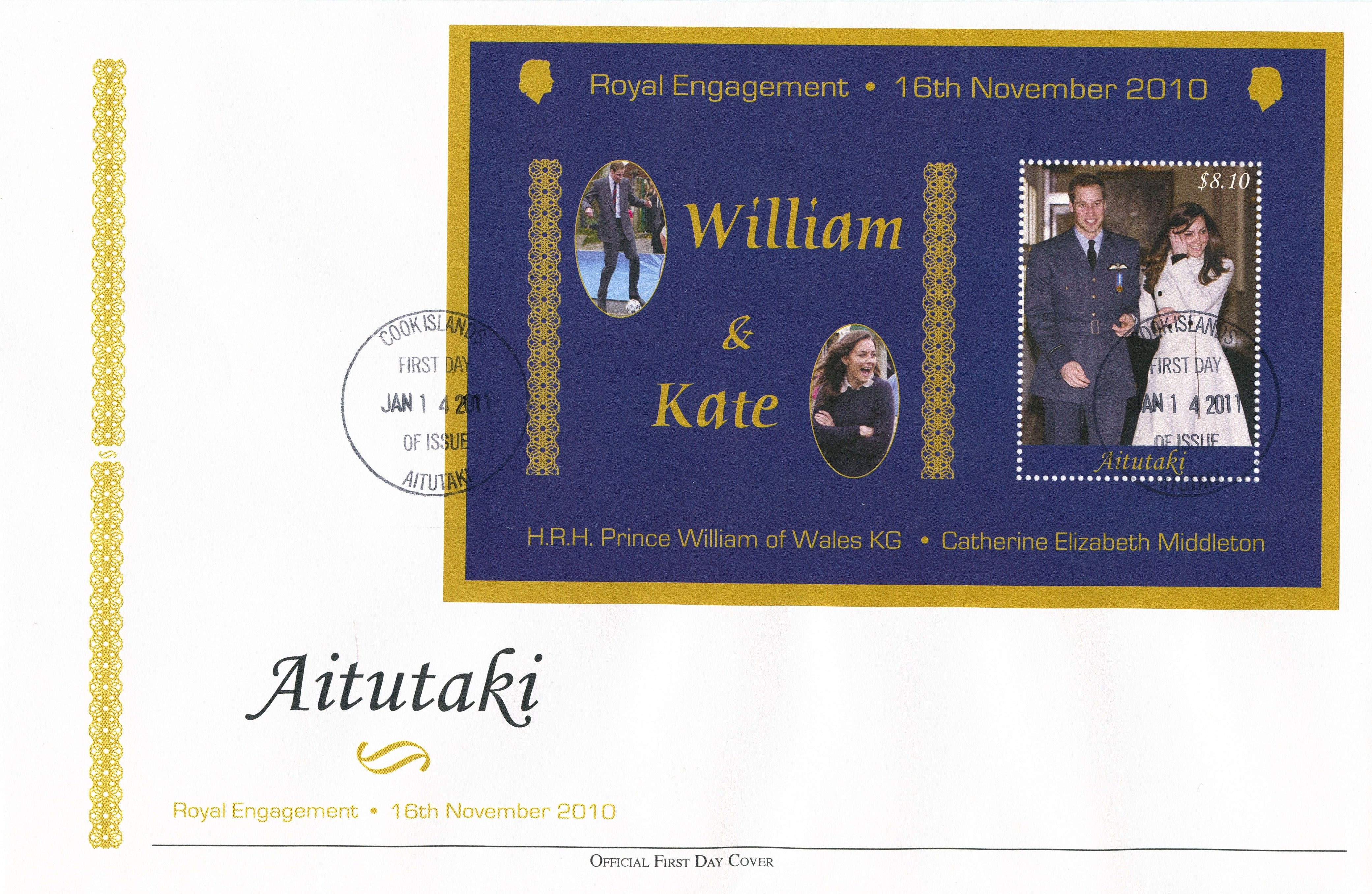 Aitutaki 2011 FDC Royal Engagement 1v Special S/S Cover Prince William Kate