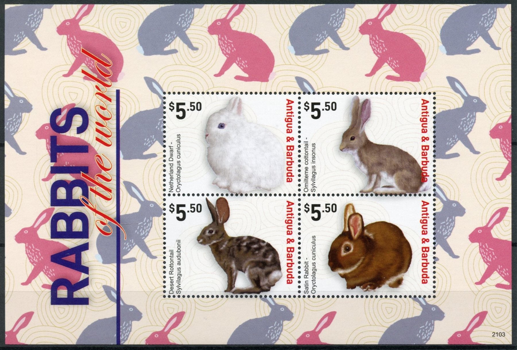 Antigua & Barbuda Domestic Animals Stamps 2021 MNH Rabbits of World Cottontail Pets 4v M/S