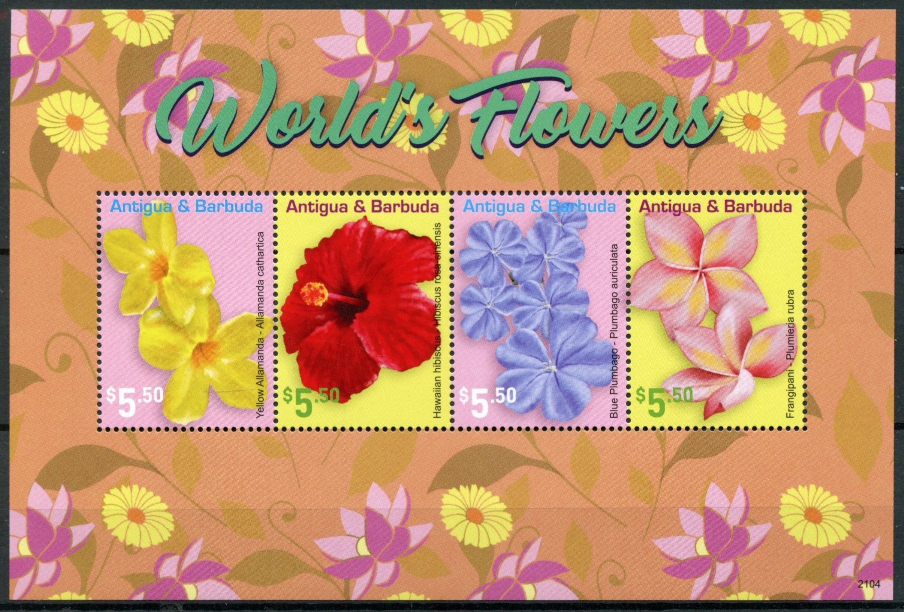 Antigua & Barbuda Flowers Stamps 2021 MNH World's Flowers Hibiscus Frangipani 4v M/S