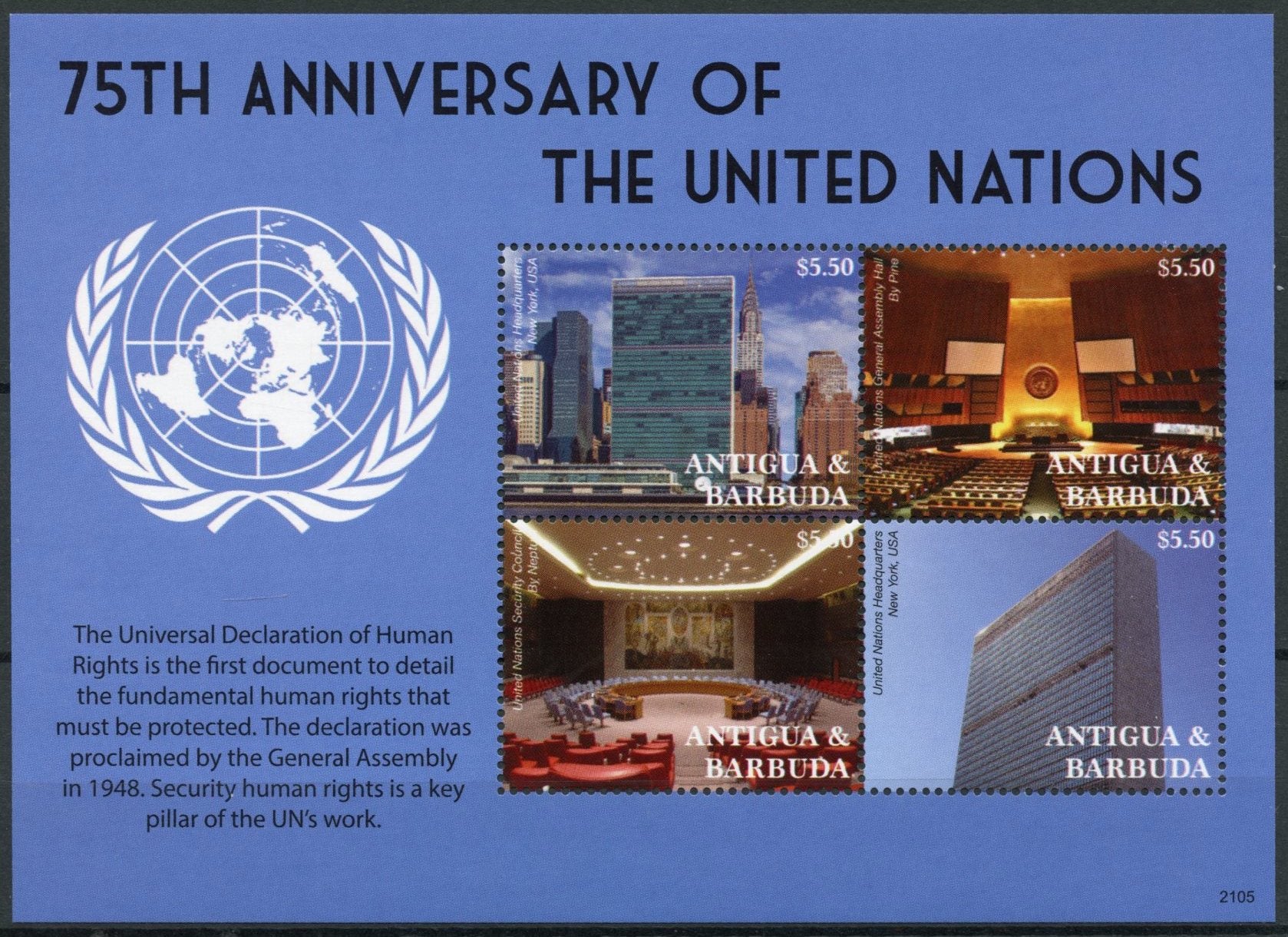Antigua & Barbuda 2021 MNH Architecture Stamps United Nations UN 75 Years Skyscrapers 4v M/S