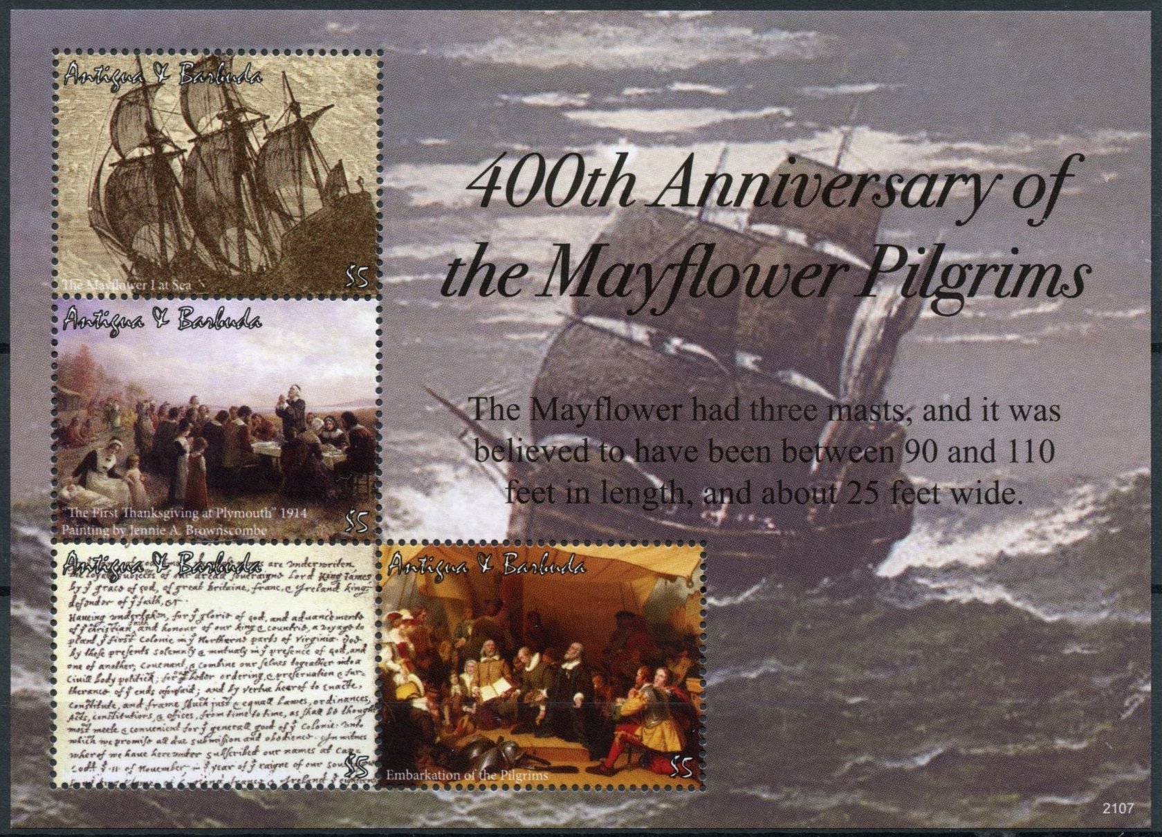 Antigua & Barbuda 2021 MNH Ships Stamps Mayflower Pilgrims 400th Anniv Exploration 4v M/S