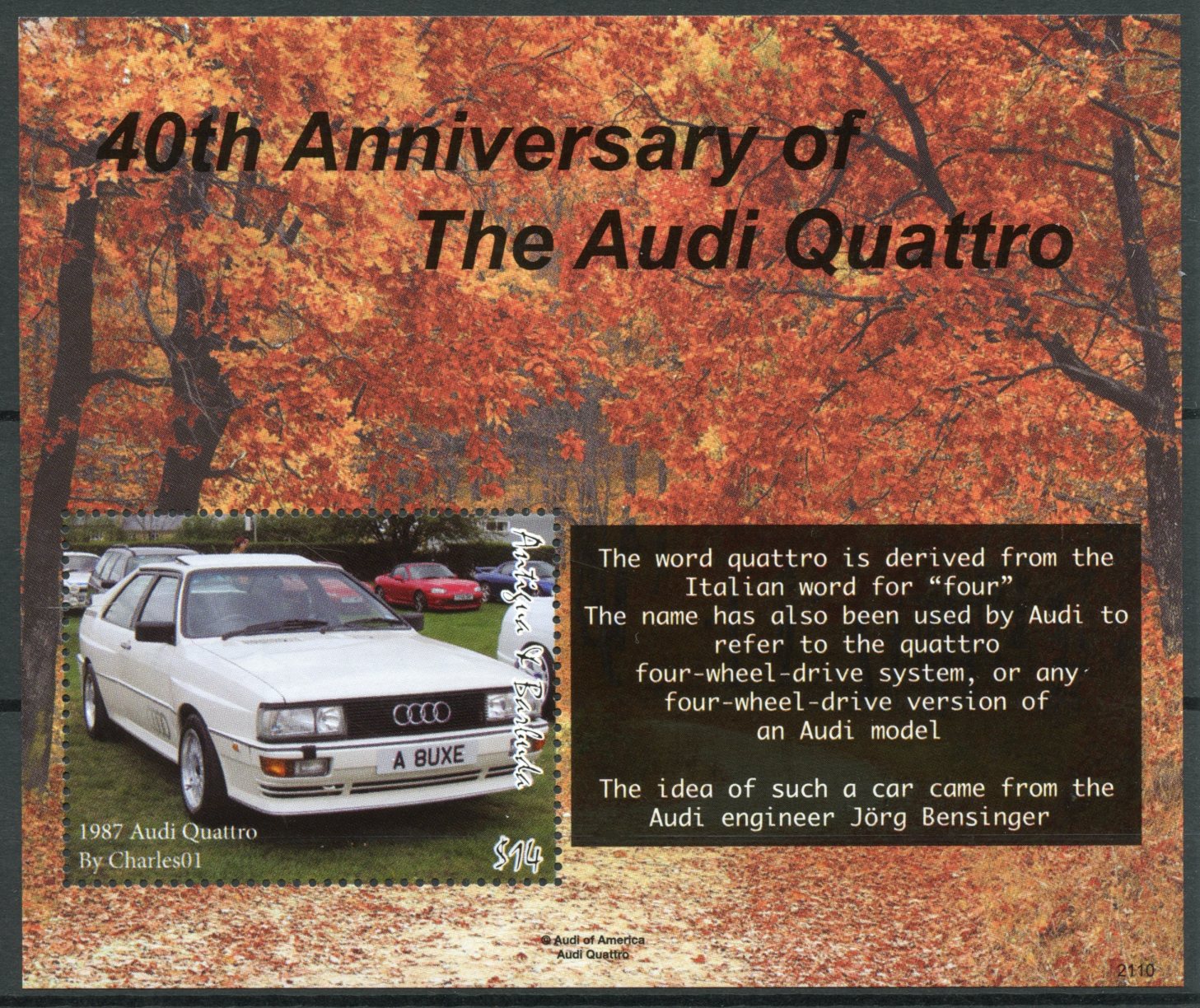 Antigua & Barbuda Cars Stamps 2021 MNH Audi Quattro 40th Anniv 1v S/S