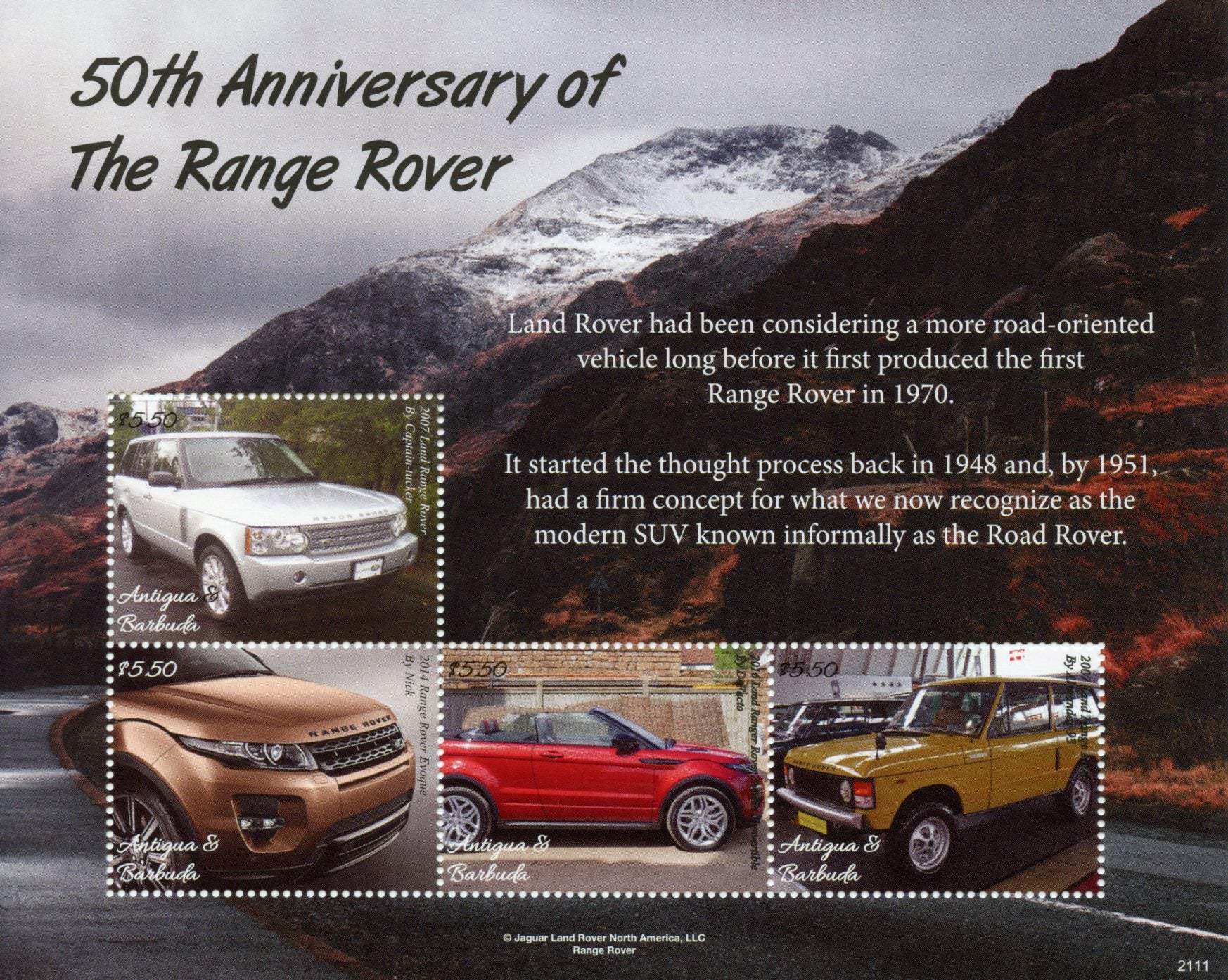 Antigua & Barbuda Cars Stamps 2021 MNH Land Range Rover 50th Anniv 4v M/S
