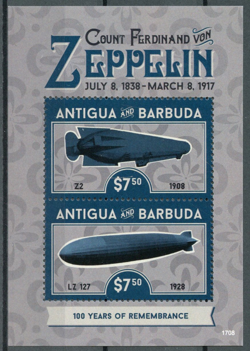 Antigua & Barbuda 2017 MNH Count Von Zeppelin 2v S/S Zeppelins Airships Stamps