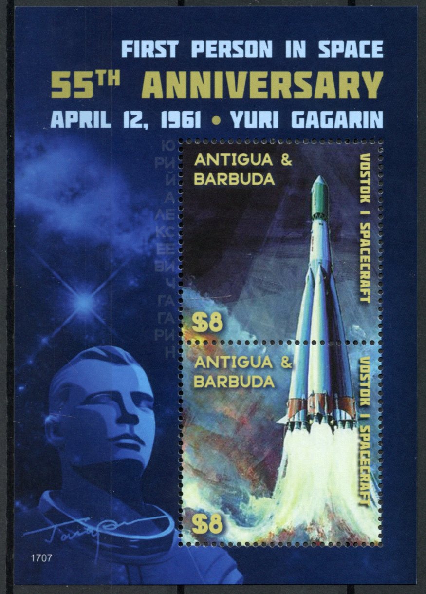 Antigua & Barbuda 2017 MNH Yuri Gagarin 1st Person Space 55th Ann 2v S/S Stamps
