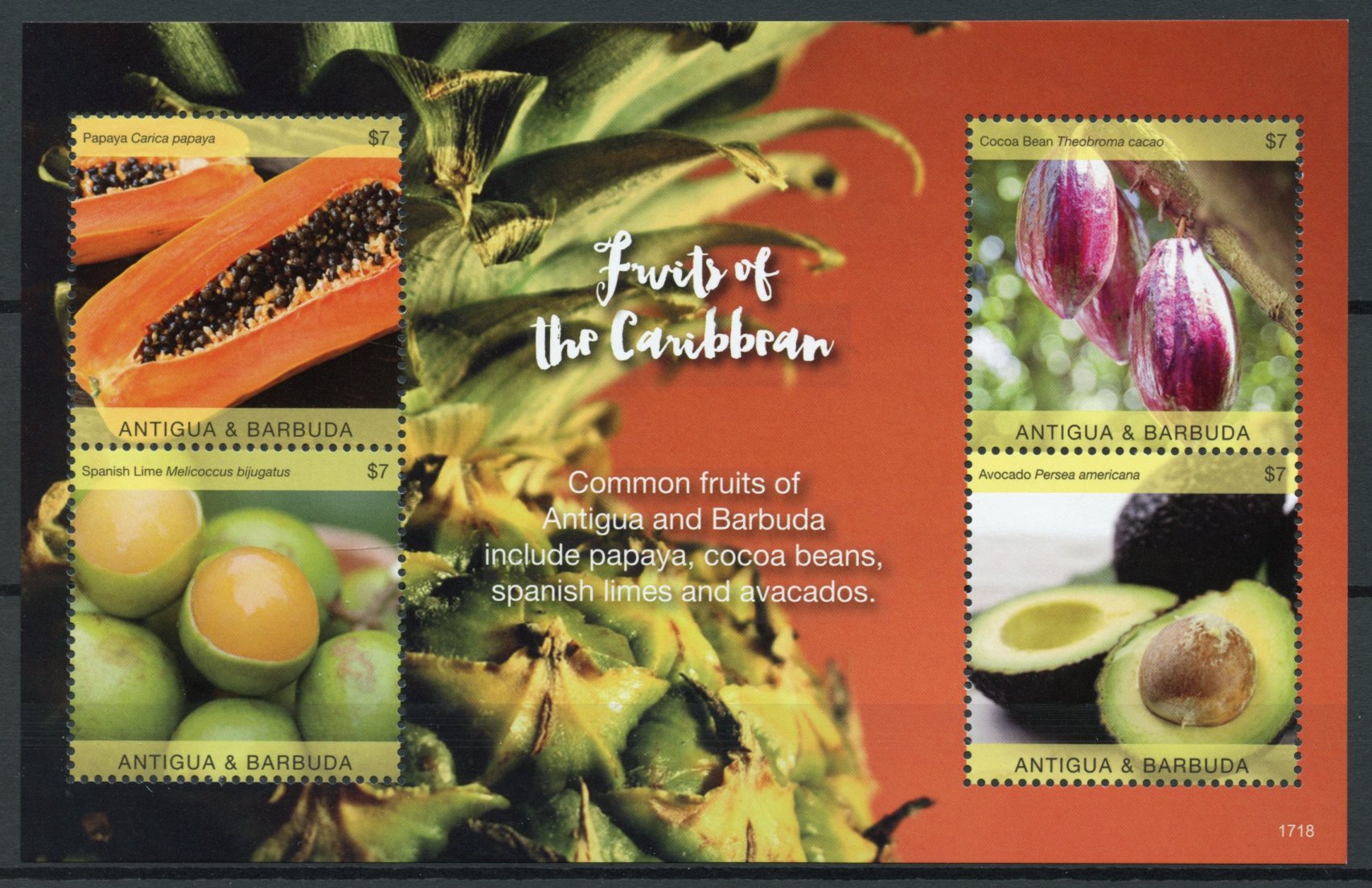 Antigua & Barbuda 2017 MNH Fruits of Caribbean Papaya Avocado 4v M/S II Stamps