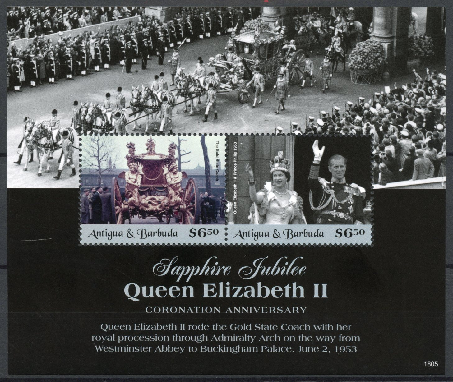 Antigua & Barbuda 2018 MNH Royalty Stamps Queen Elizabeth II Coronation 2v S/S