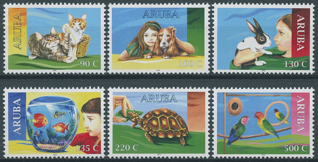Aruba 2018 MNH Domestic Animals Stamps Pets Cats Dogs Turtles Birds 6v Set