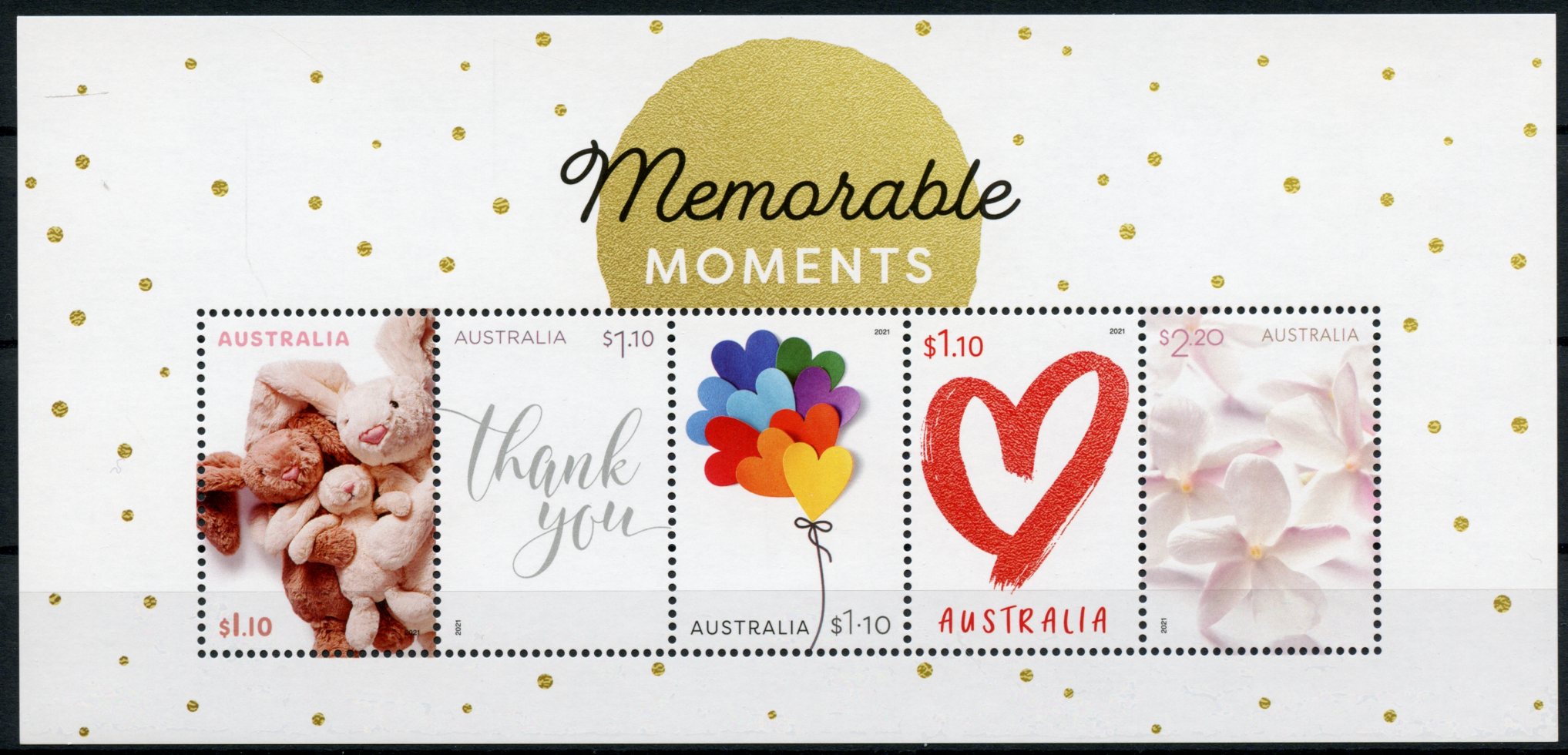 Australia 2021 MNH Greetings Stamps Special Occasions Hearts Flowers 5v M/S