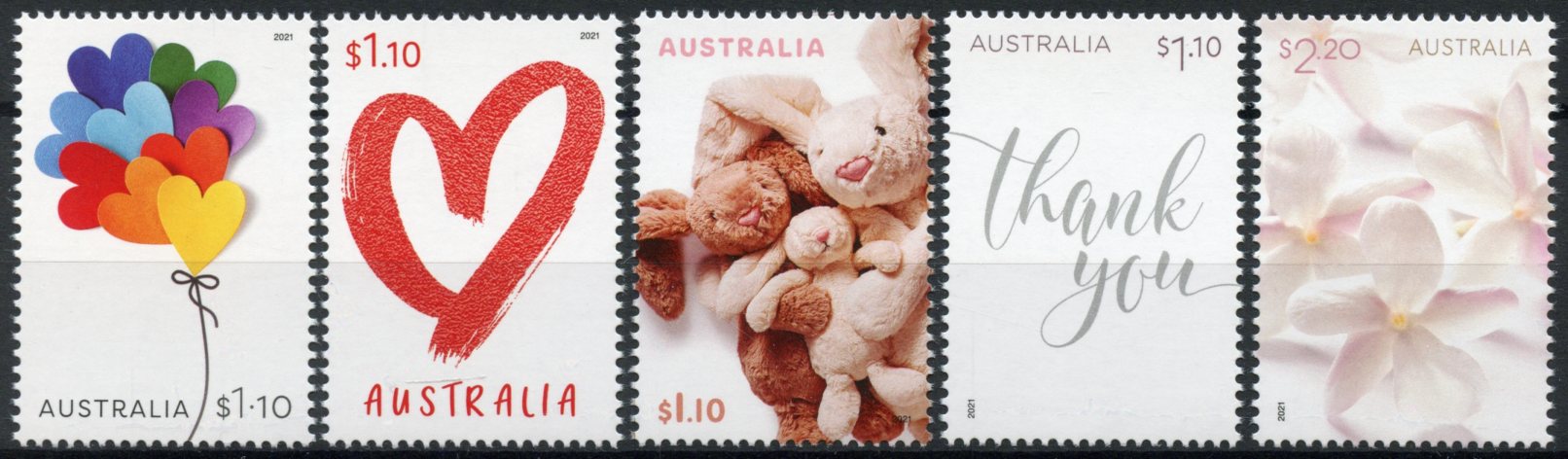 Australia 2021 MNH Greetings Stamps Special Occasions Hearts Flowers 5v Set