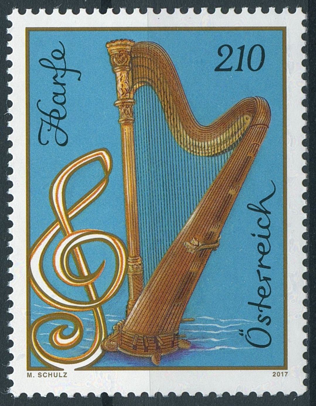 Austria 2017 MNH Harp 1v Set Music Musical Instruments Stamps