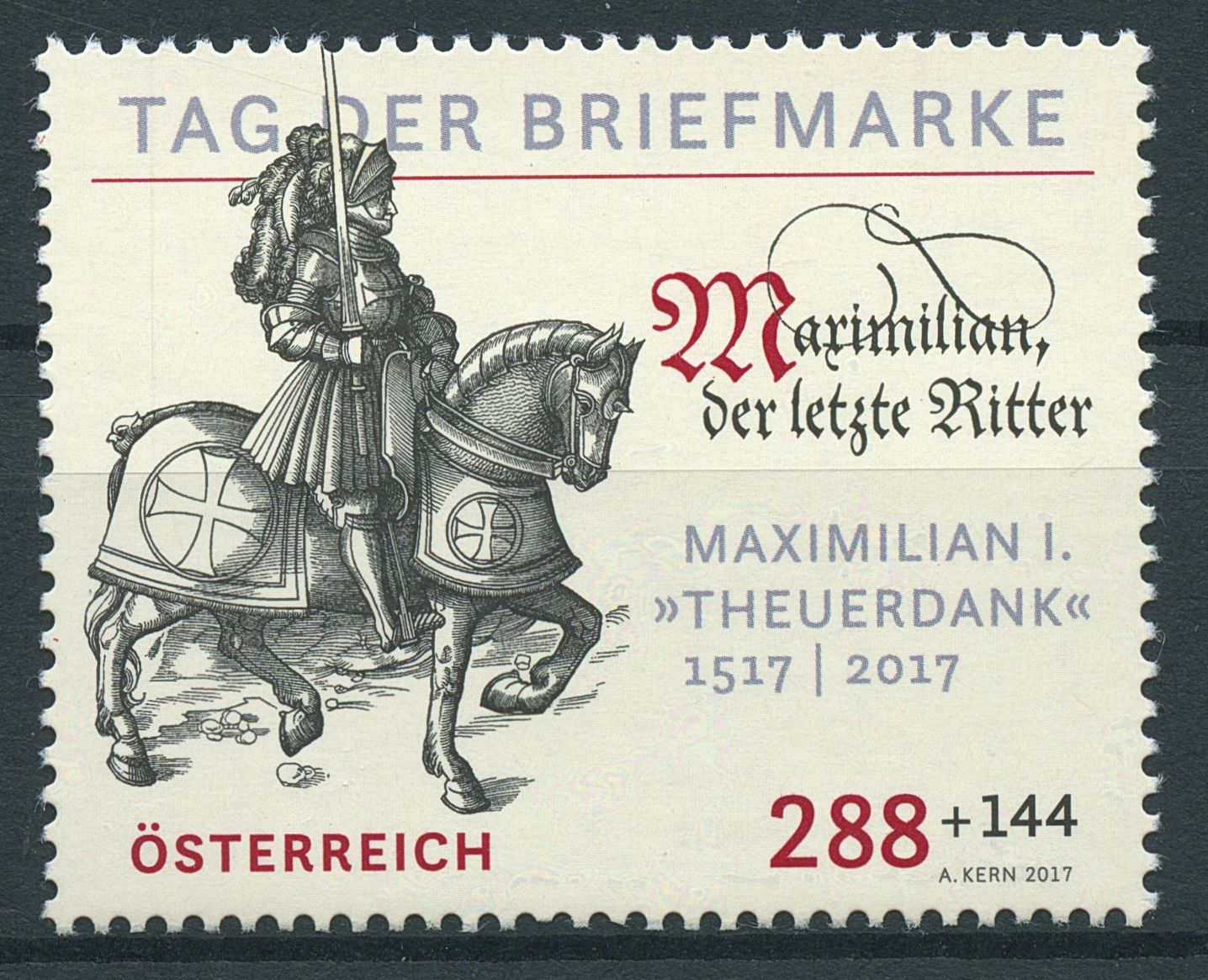Austria 2017 MNH Day of Stamp Maximillian I Last Knight 1v Set Horses Stamps
