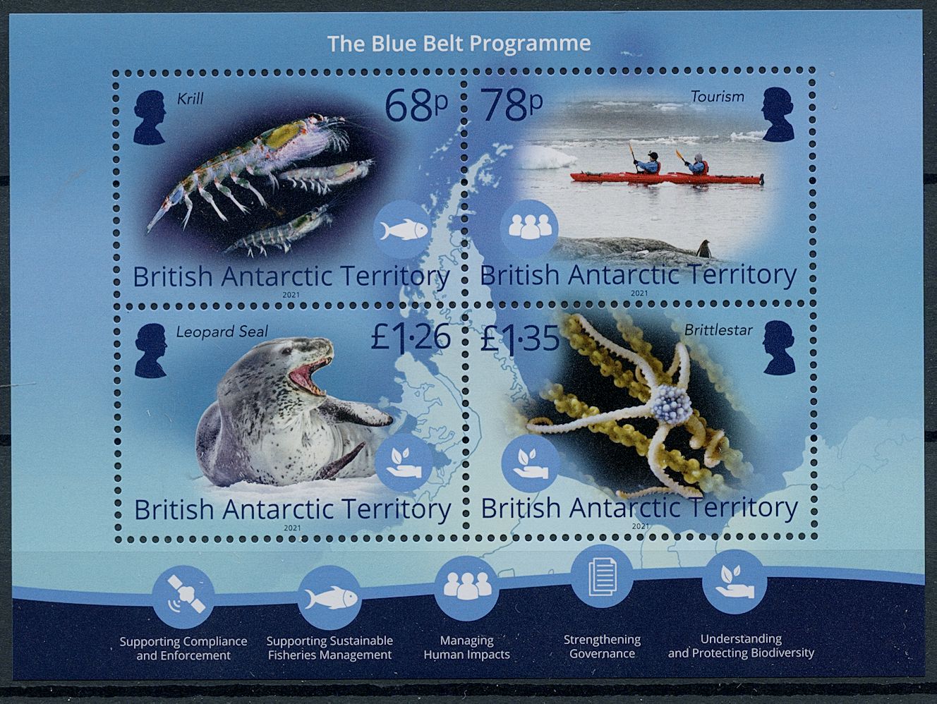 BAT 2021 MNH Marine Animals Stamps Blue Belt Programme Krill Seals Brittlestar 4v M/S