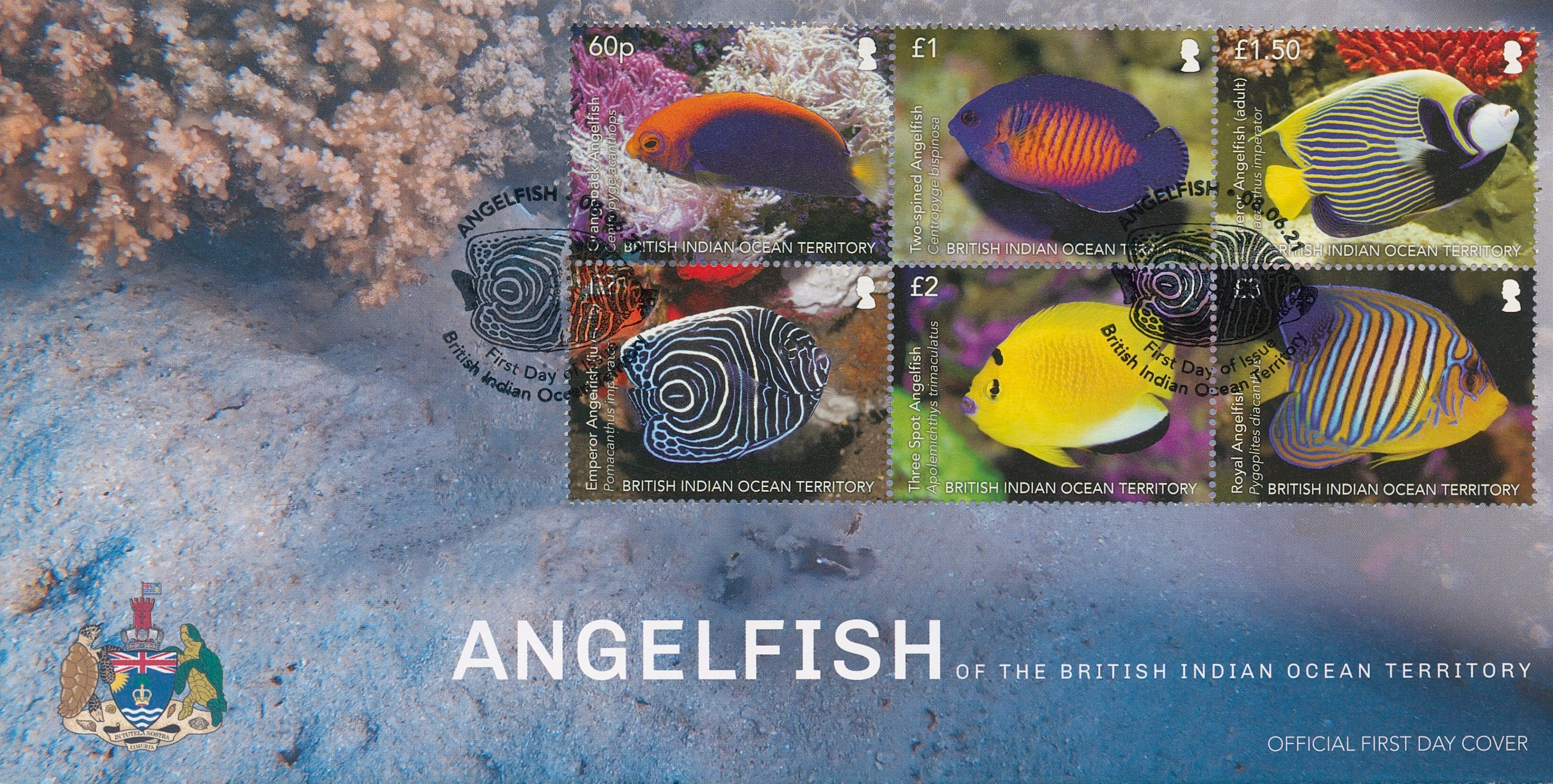 BIOT 2021 FDC Fish Stamps Angelfish Fishes 6v Block