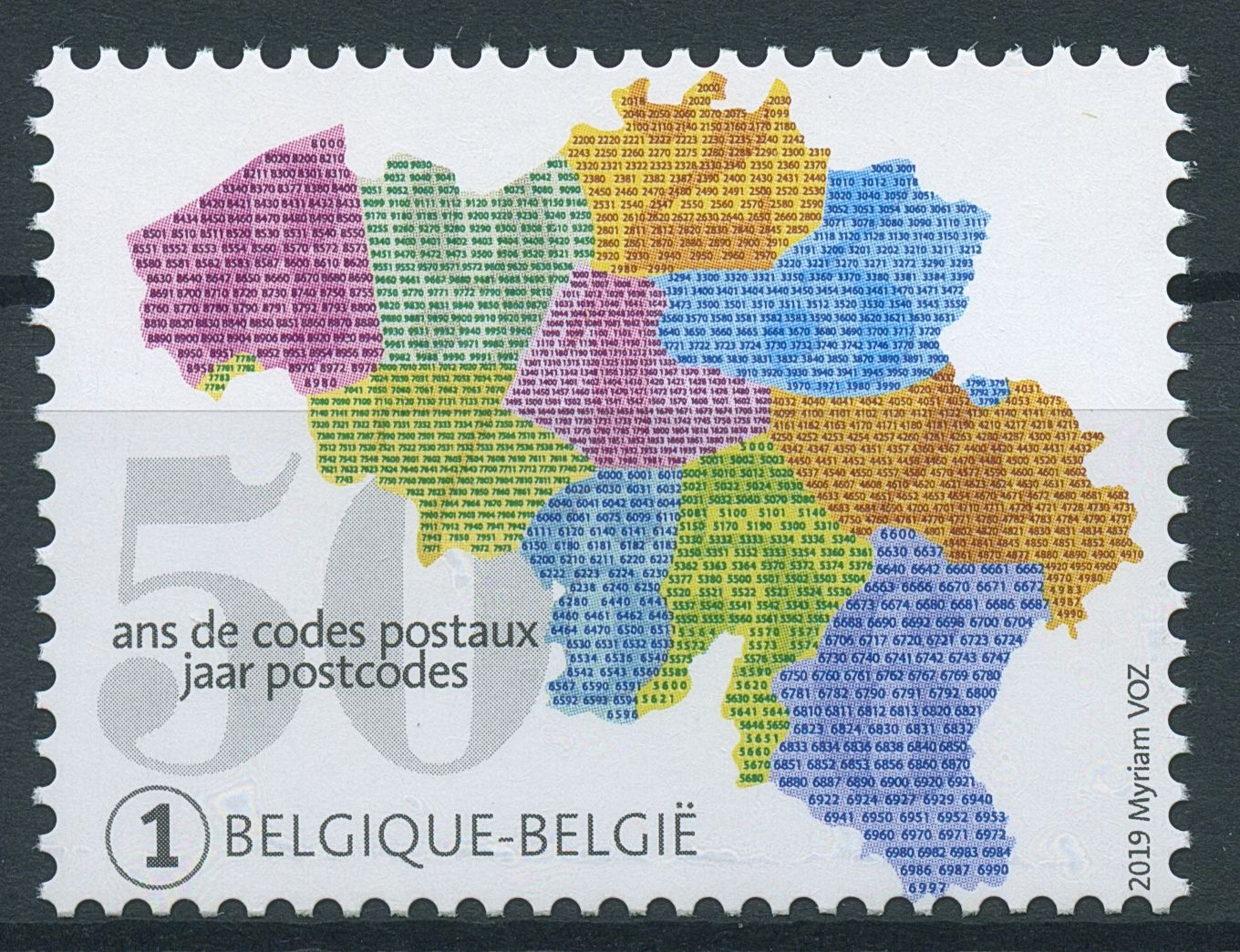 Belgium 2019 MNH Postal Codes 50 Years 1v Set Maps Postal Services Stamps
