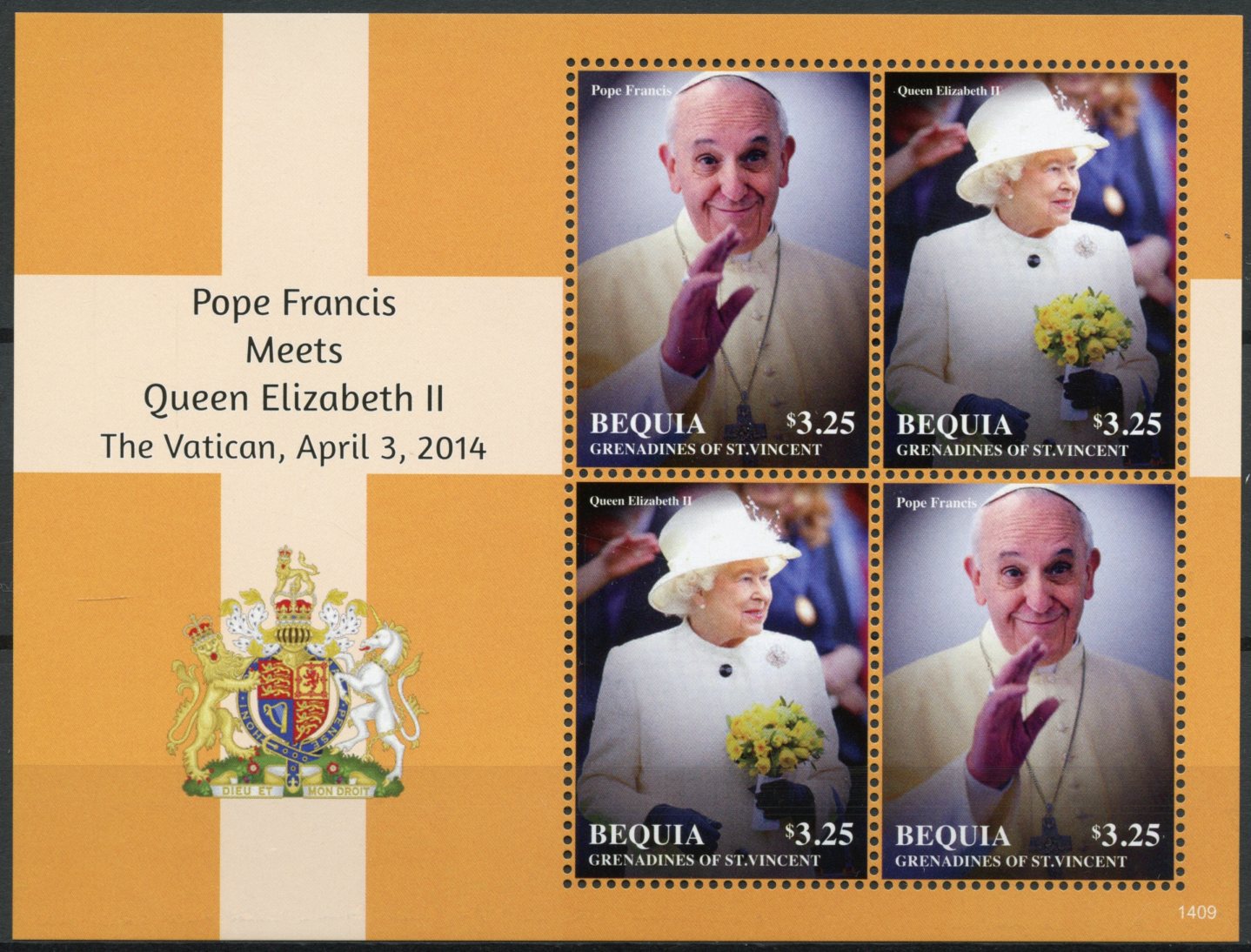 Bequia Grenadines St Vincent 2014 MNH Pope Francis Queen Elizabeth II 4v M/S I