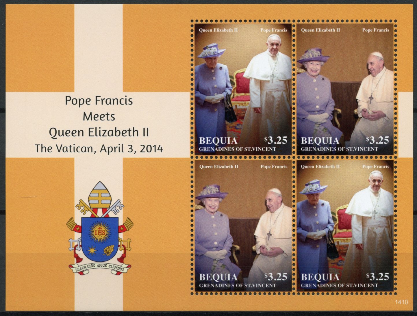 Bequia Grenadines St Vincent 2014 MNH Pope Francis Queen Elizabeth II 4v M/S II