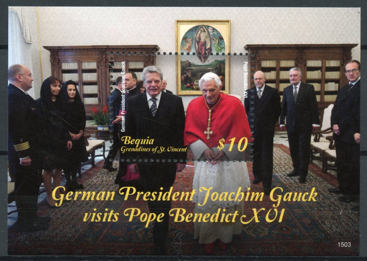 Bequia Grenadines St Vincent 2015 MNH Pope Benedict XVI Joachim Gauck 1v S/S