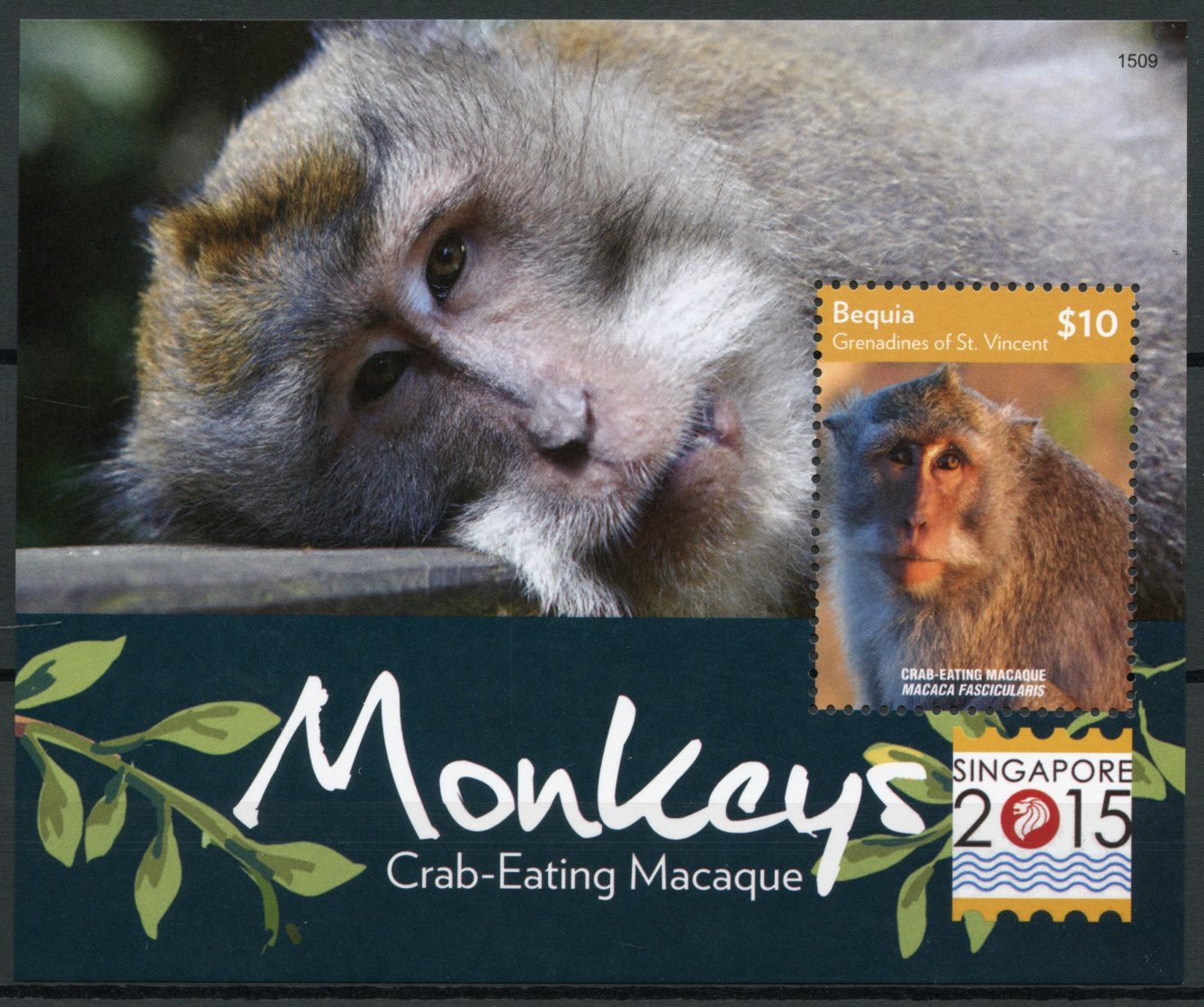 Bequia Grenadines St Vincent 2015 MNH Monkeys Macaque Singapore 2015 1v S/S