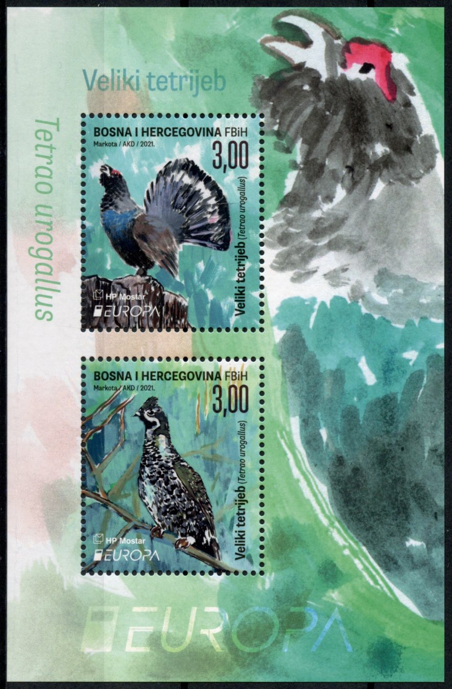 Bosnia & Herzegovina Europa Stamps 2021 MNH Western Caipercaillie Endangered National Wildlife 2v M/S