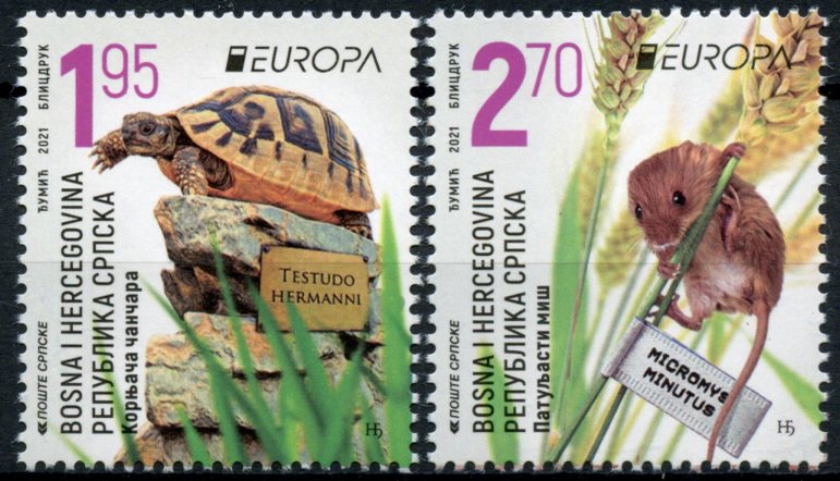 Bosnia & Herzegovina Europa Stamps 2021 MNH Endangered National Wildlife Turtles Mouse 2v Set